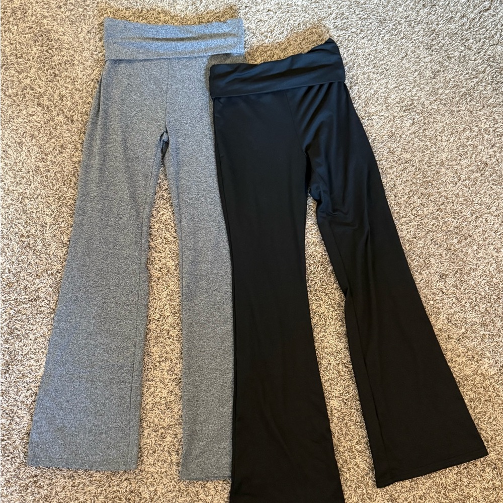 Gray and Black Fold-Over Yoga Pants